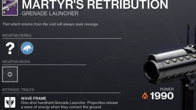 Trait intrinsèque et description de Martyr's Retribution dans Destiny 2