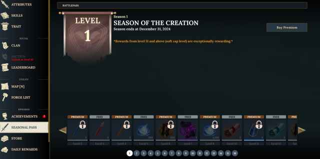 Une capture d'écran du Season 1 Pass dans Devas of Creation.